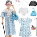 WooWee Kids Girl 100 Days of School Costume, Old Lady Costume for Kids, Halloween Cosplay Dress Up (5-7 Y, Blue)