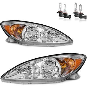 Headlights W/Bulbs for 2002 2003 2004 Toyota Camry (LE/XLE) Halogen Headlamp Replacement Driver & Passenger Side