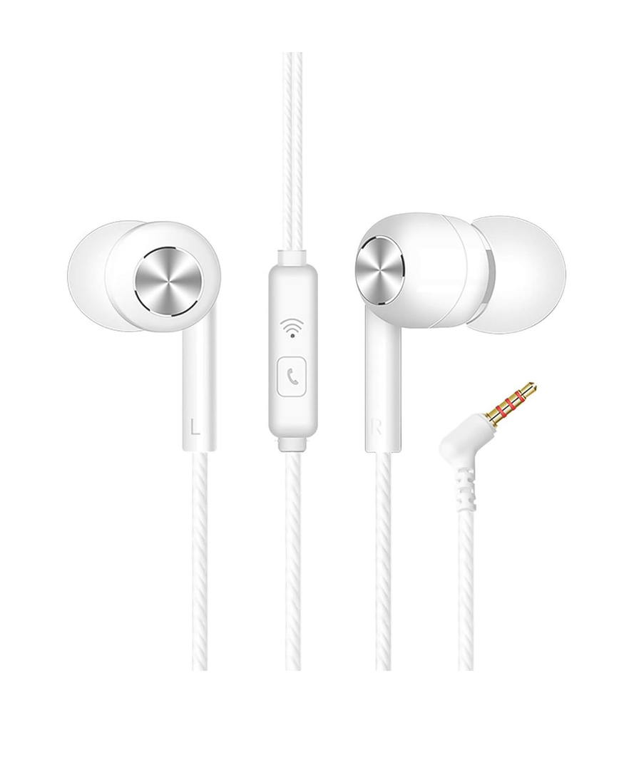 in Ear Wired Earbud with Microphone - Wired Headphones with Microphone, 3.5mm Corded Earphones with in Line Volume Controller, White