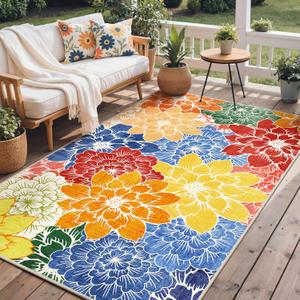 GENIMO Indoor Outdoor Area Rug 8'x10', Machine Washable Rugs for Patio, Waterproof, Non-Slip Easy Cleaning Floral Outdoor Mat Carpet for Living Room, Bedroom, RV, Balcony, Deck, Camping, Colorful (Multi-colored)