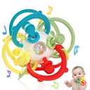 Orzbow Rattle & Sensory Teething Toys for Baby, Montessori Teethers Toys for Babies 3-12 Months, Infant Teething Relief Chew Toys, Stimulating Little Minds & Hands with Educational Toys for Toddlers (Beige)