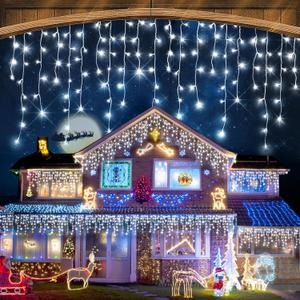 52 FT Christmas Lights Outdoor Decorations 480 LED 8 Lighting Modes with Timer Memory Waterproof Fairy String Light with 80 Drops Christmas Light for Home Roof Party Holiday Wedding Decor (Cool White)