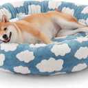 JOEJOY Donut Dog Bed Medium Size Dog, Cute Round Calming Pet Bed with Removable Washable Cover, Orthopedic Puppy Bed with Jacquard Shaggy Plush & Non Skid Bottom (Blue)