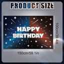 Black Cartoon Galaxy Themed Happy Birthday Backdrop, Star Banner Outer Space Theme Birthday Garland Decorations for Celebrations Cosmic Events, 39.37 inches x 59.06 inches
