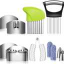 11 Pieces Finger Guard Set for Cutting Include 4 Stainless Steel Knife Cutting Protector 2 Thumb Guard Protector 2 Finger Cots Potato Butter Lettuce Crinkle Cutter Onion Holder Slicer Mandoline Slicer