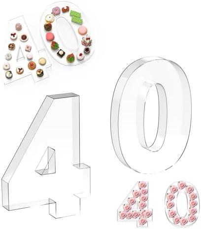 Fly2Top Acrylic Number Charcuterie Board Box: Clear Reusable Number Box Display Tray Candy Dish Decorations (40)
