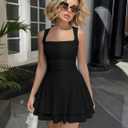 Kaximil Women's Square Neck Ruffle Hem Mini Dress Ruched Waist Short Party Dresses (Black, XL)