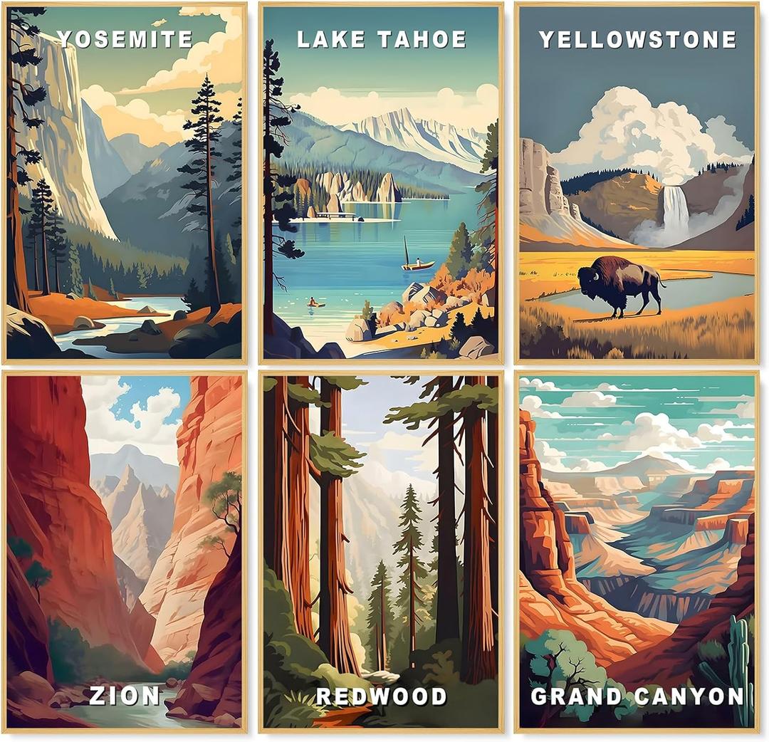 6 Pack Paint by Numbers Kit for Adults, National Park Adult Paint by Number Kits on Canvas Without Frame for Beginner, Mountains Lake Acrylic Oil Painting by Numbers Kits for Home Decor 8 x 12 Inch