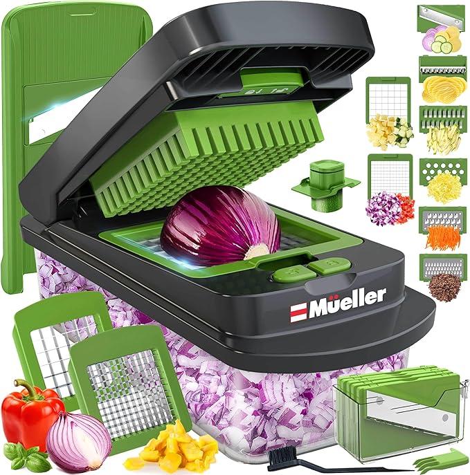 Mueller Pro-Series 10-in-1, 8 Blade Vegetable Chopper, Onion Mincer, Cutter, Dicer, Egg Slicer with Container, French Fry Cutter Potatoe Slicer, Home Essentials & Kitchen Gadgets, Salad Chopper 