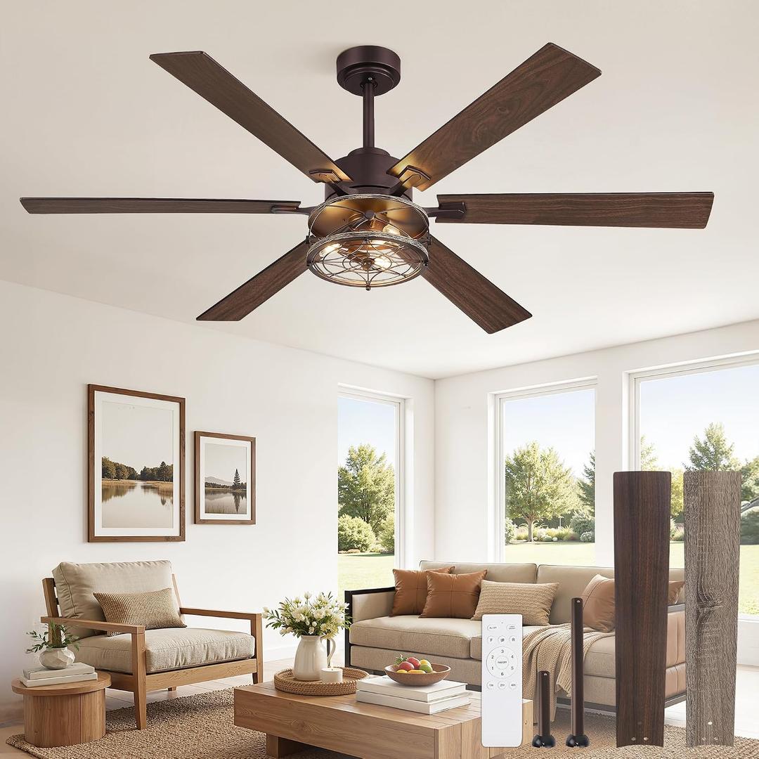 60 Inch Farmhouse Ceiling Fan with Lights and Remote,Oil Bronze
