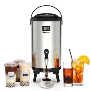 Commercial 2-Gallon Beverage Dispenser with Stand, Hot and Cold, Silver