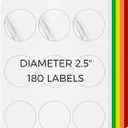 Assorted Color Printable Round Labels 2.5 Inch Self-Adhesive Vinyl Address Stickers Removable Blank Mailing Circle Decals for Shipping Inkjet Laser Printer 180 Labels