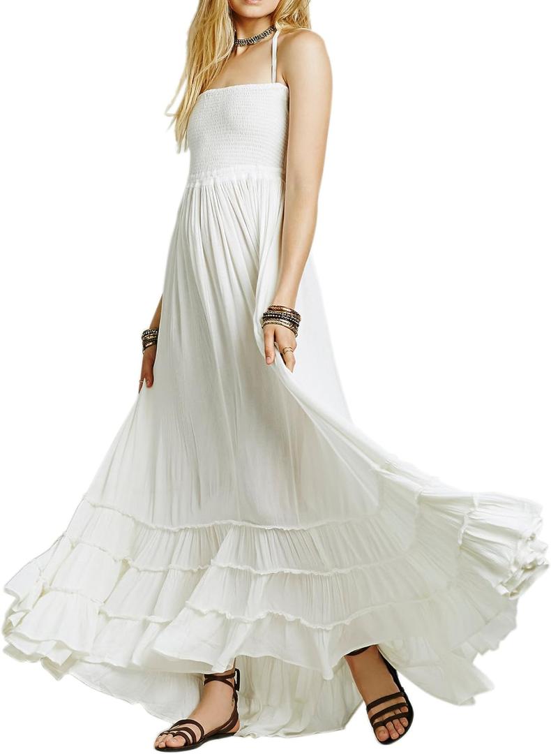 R.Vivimos Womens Summer Boho Sexy Backless Long Dresses (M)