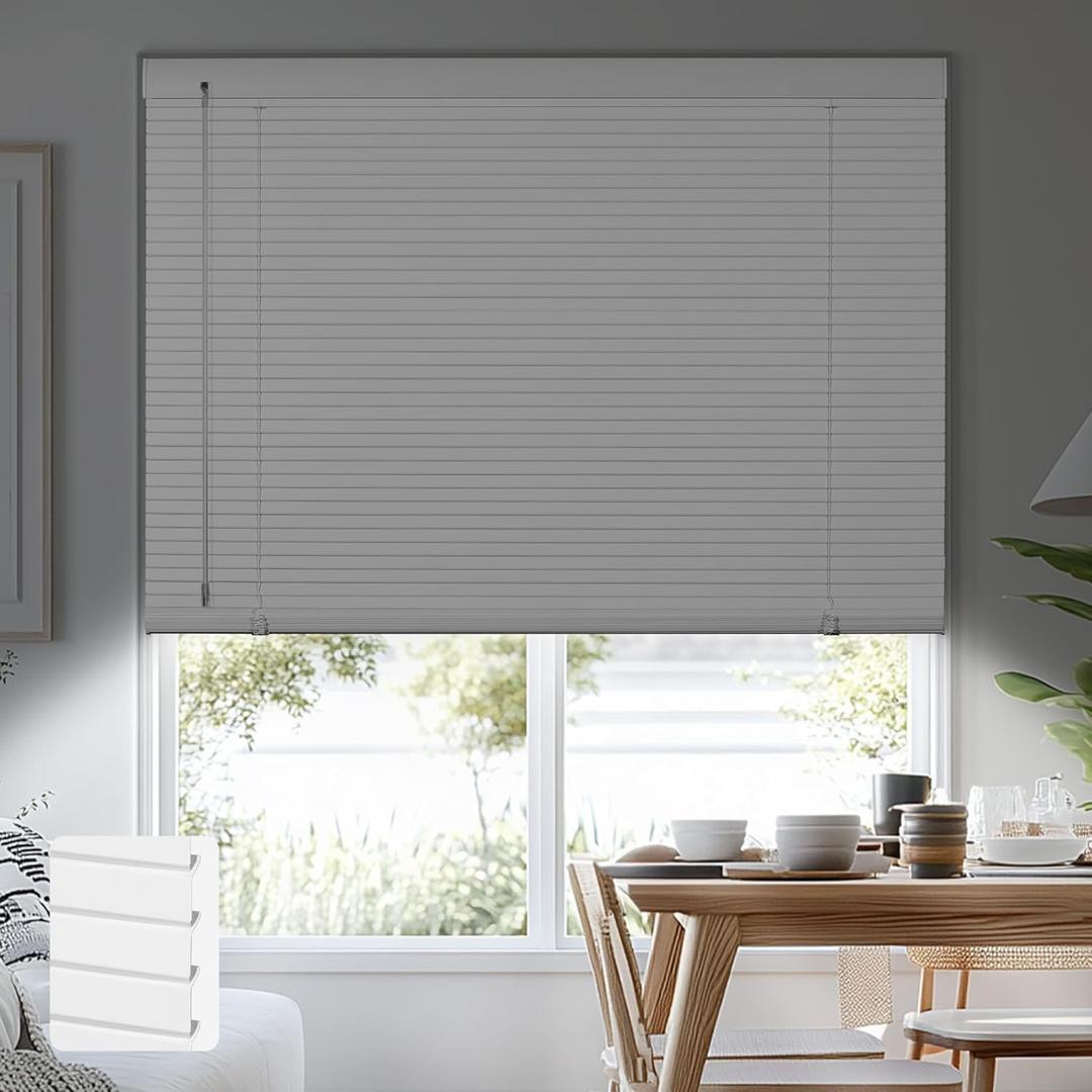 Aluminum Mini Blinds for Indoor Windows Cordless 1In No Holes 100% Privacy Protection L-Shaped Slats Room Darkening Horizontal Window Blinds for Office,Home, White, Custom Size