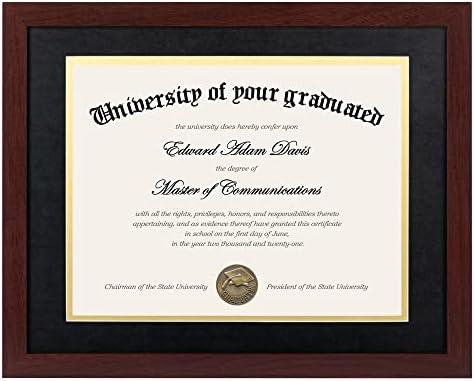 upsimples 11x14 Diploma Frame Certificate Degree Document Frame with High Definition Glass, 8.5 x 11 with mat for Wall and Tabletop, Mahogany Double Mat, 1 Pack