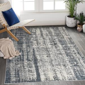 Art&Tuft Washable Rug, Anti-Slip Backing Abstract 8x10 Area Rugs, Stain Resistant Rugs for Living Room, Foldable Machine Washable Area Rug (TPR17-Grey/Navy, 8'x10')