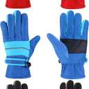 Geyoga 3 Pairs Kids Winter Ski Gloves Waterproof Snow Mittens Windproof Warm Gloves for Girls Boys Cold Weather (6-10 Years, Red, Black, Blue)