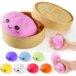 Dumpling Squishy Toys, Gaint Dumpling Squishy Mystery Box, Colorful Squishies Dumplings Stress Balls Toy, Stocking Stuffers with Food Steamer Stretchy Desk Toy (Pink)