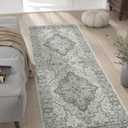 jinchan Runner Rug 2x6 Vintage Hallway Boho Washable Floral Kitchen Runner Rug Retro Accent Non Slip Tribal Distressed Soft Carpet for Bedroom Bathroom Laundry Room Doorway Grey