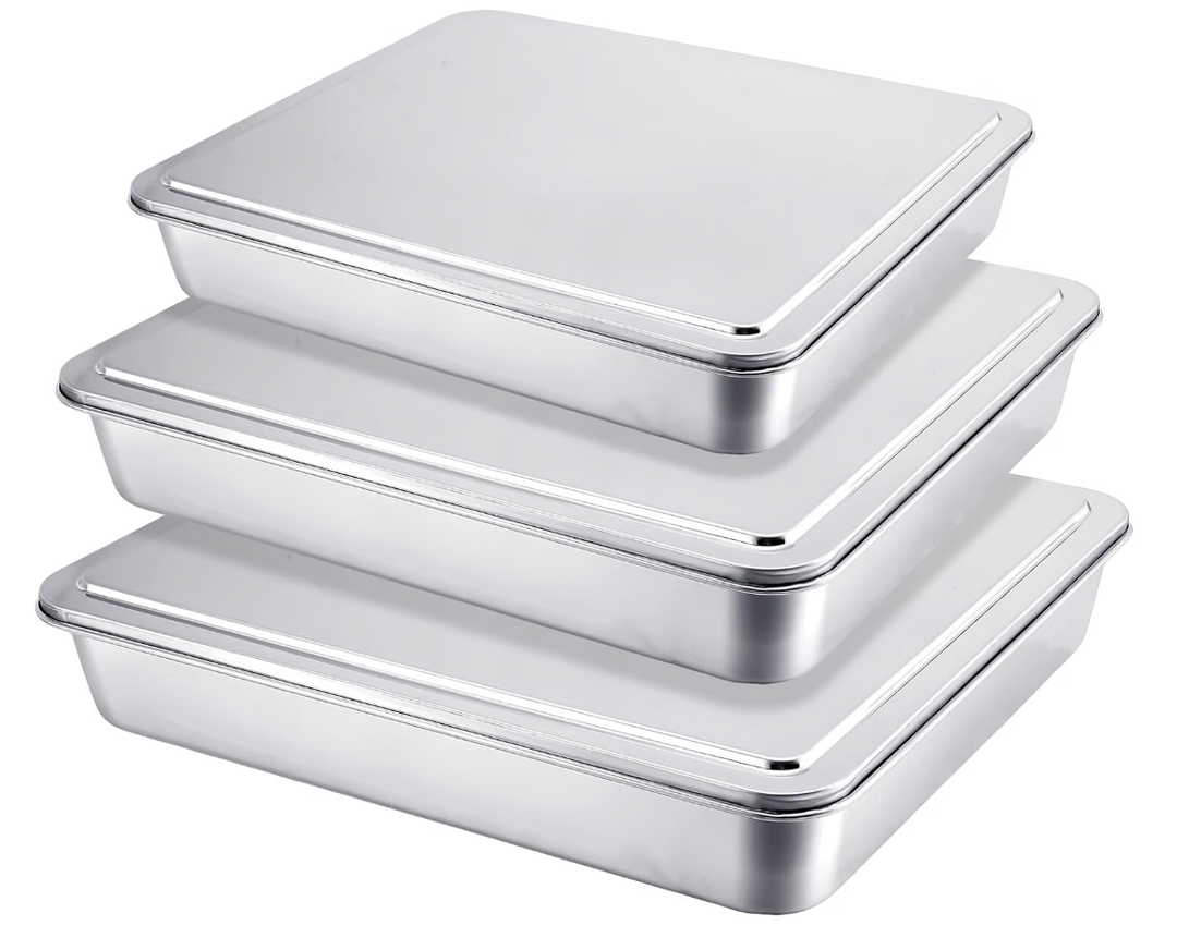 Tioncy 3 Sets Baking Stainless Steel Pan with Lid, 17/13/11 Inch