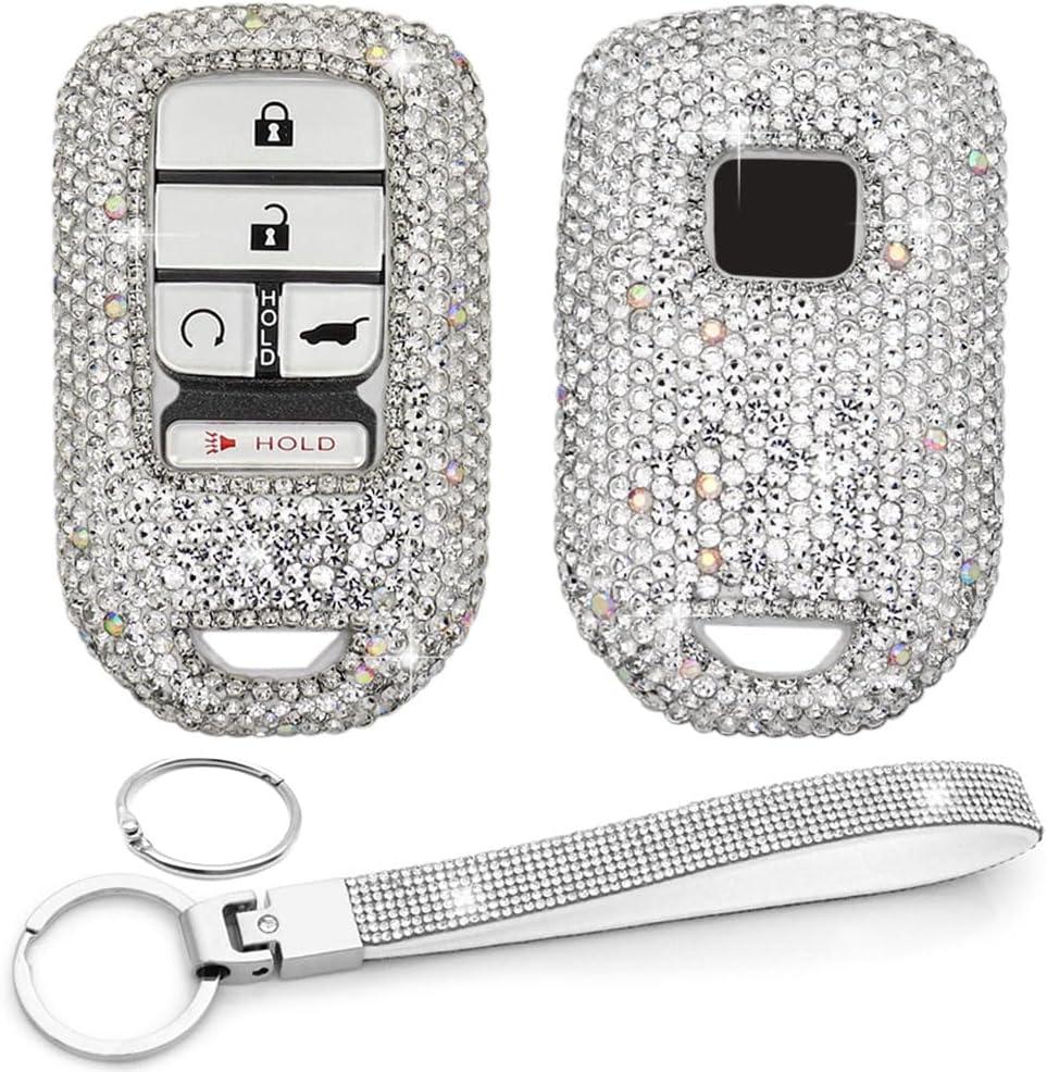 Key Fob Cover Case Keychain Compatible with Honda Accord Civic CRV Pilot Odyssey Passport Bling Crystal Key Case (Silver)