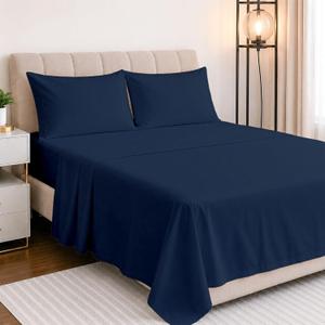 NON Sticky cotton 4 Piece Full Extra Deep Pocket Sheet Set, 100% Egyptian Cotton, Soft and Breathable Bedding Sheets, Fits 18" to 24" High Mattress, 54" x 75", Navy Blue Solid