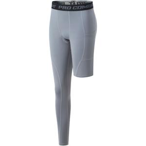 Men's Basketball Single Leg Tight Sports Pants 1/2 One Leg Compression Pants Athletic Base Layer Underwear (Medium, Gray-1-right-long)