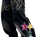 DFGIGT Men's Hip-hop Embroidered Baggy Jeans Loose Fit Denim Black Trousers Distressed Straight Leg Relaxed Fit 2023s Extreme Motion Skater Skateboard Street, D10 Black, X-Large