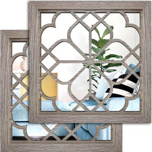 Wocred Set of 2 Farmhouse Square True Mirrors,Vintage Style Barn Wood Wall Decor, Accent Mirrors for Bathroom Renovation,Bedrooms,Living Rooms (12x12)