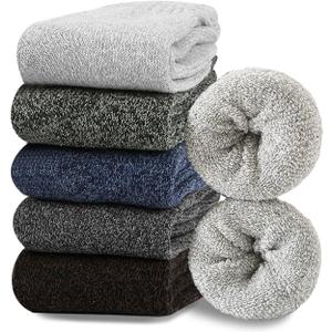 Josnown 5 Pairs Wool Socks Mens, Thick Warm Winter Thermal Cozy Boot Socks (Green/Gray/Brown/Blue/Dark Gray)