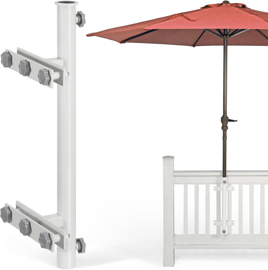 304 Stainless Steel Patio Umbrella Holder, Heavy-Duty Umbrella Deck Mount, for Outdoor Umbrella Holder for Deck Railing,Grille Deck Umbrella Mount(Grille, White)