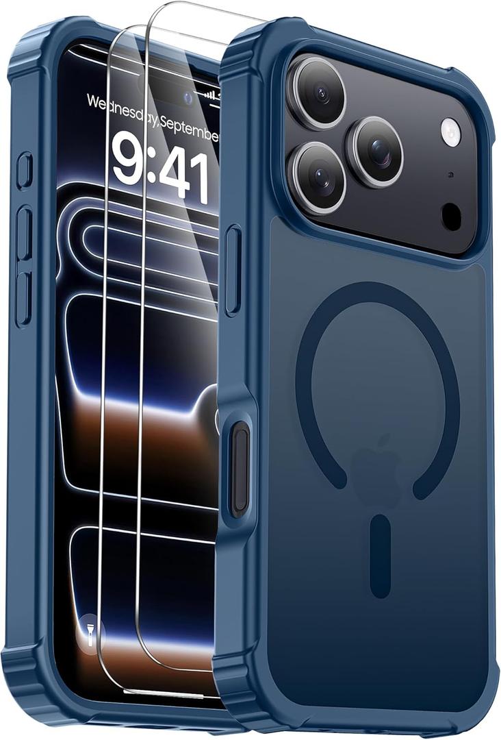 for iPhone 17 Pro Max Case [Compatible with MagSafe] [2X Screen Protectors] [Military Grade Drop Tested] Heavy Duty Magnetic Phone Case for iPhone 17 Pro Max 6.9",Deep Blue