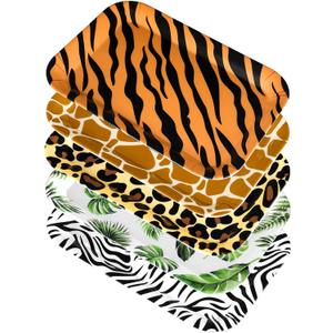Rtteri 5 Pcs Jungle Safari Wild Animal Platter 12 x 8 Inch Jungle Zoo Animal Print Plates Tray Wild Animal Party Supplies for Jungle Safari Themed Baby Showers Birthday Party Decorations