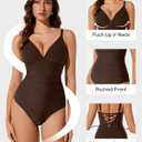 RXRXCOCO Women Tummy Control One Piece Swimsuits Slimming Shapewear Crisscross Back Bathing Suit (Brown, XL)