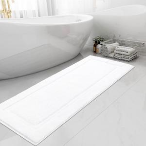SHACOS Soft Fluffy Bathroom Rugs 24"x60" Long Bath Rug Non Slip Washable Absorbent Bath Mats Runner Rugs Carpets for Bathroom Floor Tub Double Sink Shower Vanity Floor Mats, White 2'x5'