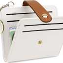 Small Wallets Woman RFID Blocking Leather Credit Card Holder - with ID Window - Card Wallets for Women - with Zipper Coin Purse - Keychain Wallet (White&Brown)