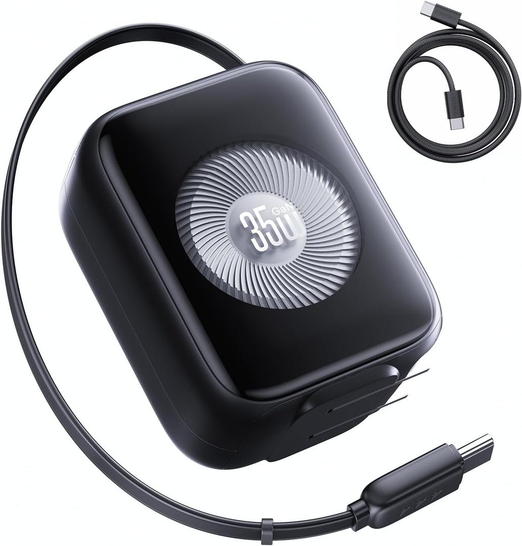 THREEKEY USB C Retractable Wall Charger for Travel, 35W GaN3 Turbo Dual Type C Port Charger Block PD Fast Charging Wall Plug Foldable for iPhone 16 15 Pro Max iPad Pro Air Samsung S25 Tablets Pixel