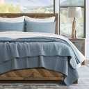 EVERGRACE x Kinsey Walsh Cross Stitch Pre-Washed Cotton Quilt Bedding Set King Size, Oversized 3 Pieces Lightweight Bedspread Coverlet for All Season, with 2 Matching Shams, Dusty Blue, 108"x96"