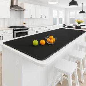 Silicone Mat 35.4"x23.6" Silicone Mats for Kitchen Counter Heat Resistant Mats for Countertop, Countertop Protector Mat, Edge Heightening Nonstick Waterproof Multipurpose Table Mat (Black)