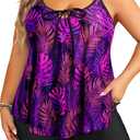 Daci Women Plus Size Tankini Swimsuit - 2 Piece Flowy Plus Size Bathing Suits and Shorts with Pockets 2025, Purple Leaf,  18 Plus
