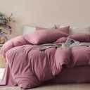 JELLYMONI Duvet Cover King Size - 100% Washed Cotton Comforter Cover with Linen-Like Texture, Breathable & Soft Bedding for Modern Home, Guest Room and Everyday Use,1 Duvet Cover & 2 Pillowcases (01- Deep Rose)
