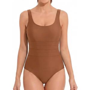 One Piece Swimsuit for Women Athletic Slimming Bathing Suit with Racerback, Comfortable Fit for Swimming & Beach (Brown, S)