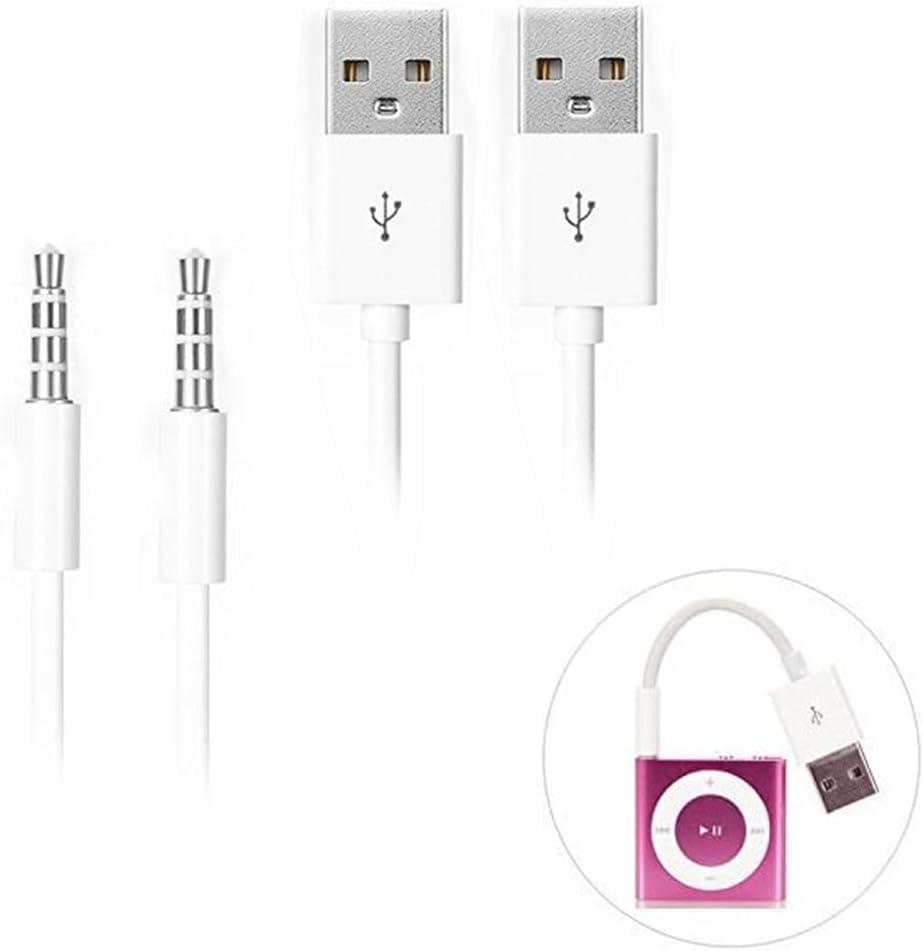 iAbler iPod Shuffle Cable, 2 Pack 3.5mm Jack/Plug to USB USB Power Charger Sync Data Transfer Cable for iPod Shuffle 3rd 4th 5th MP3/MP4