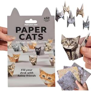 2 x Paper Cats, 50-Sheet DIY Origami Paper Cats, Easy Fold DIY Cat Origami Figures with Pre-Printed Designs, Fun Craft Activity for Desk, Home Decor & Gift for Cat Lovers