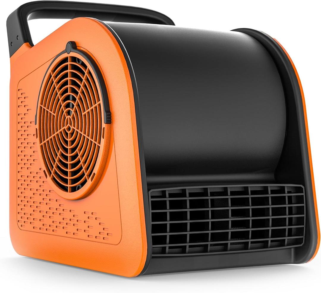 Air Mover Blower Fan: High Velocity Floor Fans for Cooling and Drying, Carpet Dryer with Heater, Filter, UV Light, 3 Speeds, 185 Rotating for Industrial, Orange, Large