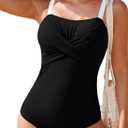 Aleumdr Women's One Piece Swimsuit Tummy Control Bathing Suit Crisscross Retro Ruched Push Up Swimwear (Black White) S