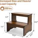 StrongTek Bamboo Two Step Stool for Adults and Kids, Bed Stepstool with Anti-Slip Bottom, Heavy Duty for Kitchen, Bathroom, Bedside Step Stool, Wooden Step Stairs 350 lbs Capacity