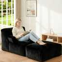 Bean Bag Chair - Large Bean Bag Loungers Chairs for Adults, Teens, and Children.Bean Bag Sofa with Memory Foam Filled and Armrests for Living Rooms, Bedroom, Dorm, or Balcony (Stripe Black) (6FT Folding Footrest)