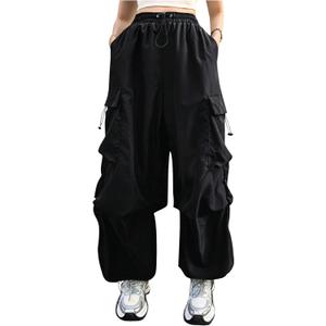 Verdusa Women's Plus Size Cargo Pants Drawstring High Waist Flap Pocket Loose Trousers (4X-Large Plus, Black)