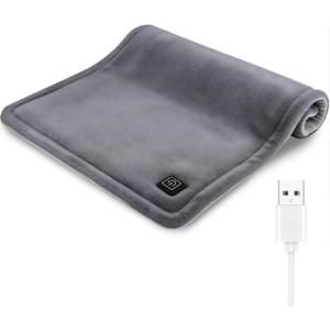USB Heating Pad for Travel Warmth Outdoors, 5V Small Heated Pad FSA Eligible HSA Non-Rechargeable Heat Therapy for Pain Relief Abdomen Cramps, 3 Heat Settings & Auto Off (16"x 12") Gray